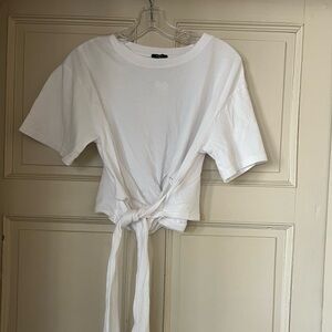 Rails White Short Sleeve Tie-Front Top
